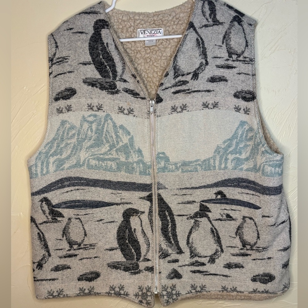 Vintage Venezia Beige and Gray Penguin Zip-Up Sweater Vest